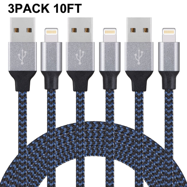 Pack of 3 - 10 foot braided lightning cables