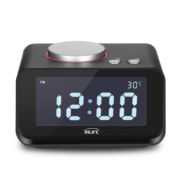INLIFE Reloj despertador dual con radio FM, carga de teléfono USB y altavoz