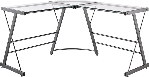 Glass L-shaped computer desk
