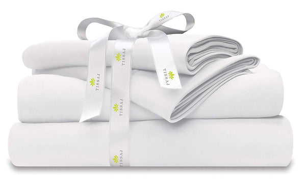Organic Cotton Bed Sheets Set - 500TC Queen Size Ultra White - 4 Piece Bedding