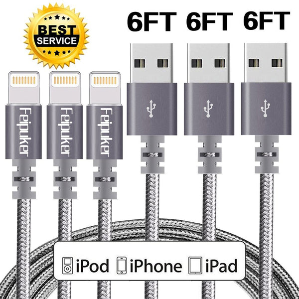 Paquete de 3 cables Lightning trenzados de 6 pies