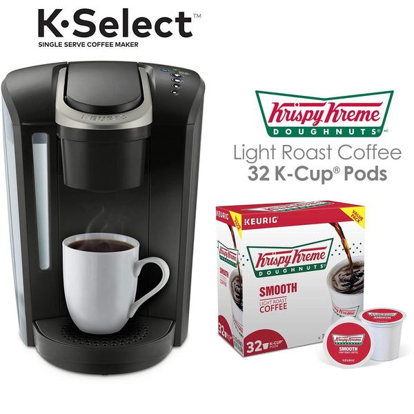 Keurig K-Select Single Serve Coffee Maker, with 32 Krispy Kreme Light Roast K-Cup Pods