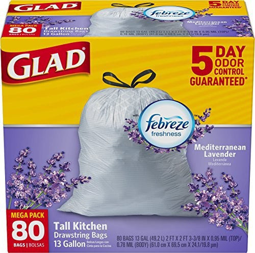 Paquete de 80 bolsas altas para basura de cocina Glad - 13 galones
