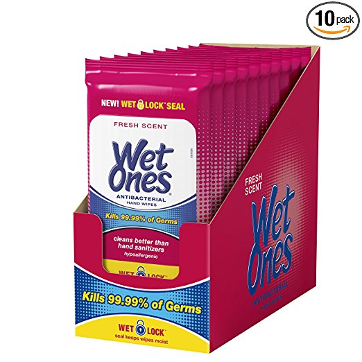 Wet Ones Antibacterial Hand Wipes, 20 Count (Pack Of 10)