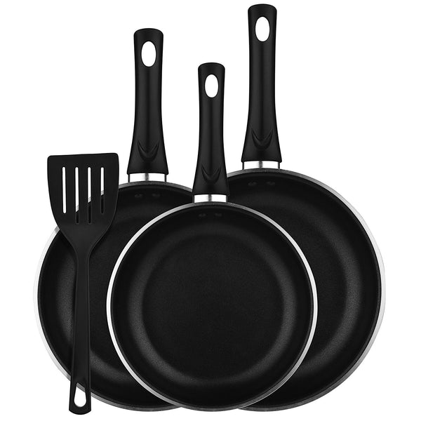 3 piece aluminum nonstick pan set with spatula