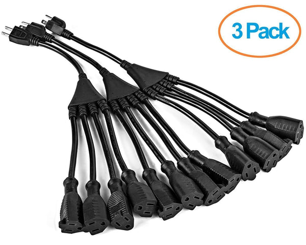 3 pack of 3 Prong 1-to-4 Power Cord Splitter