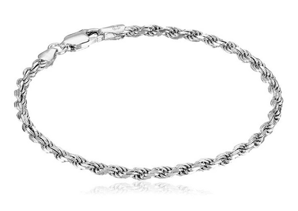Pulsera de eslabones de cadena de cuerda con talla de diamante en plata de ley chapada