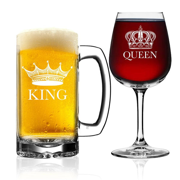King Beer Queen Wine Glass Set