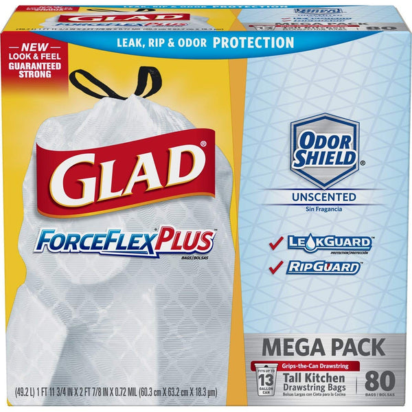 Bolsas de basura con cordón para cocina Glad ForceFlexPlus de 80 unidades y 13 galones