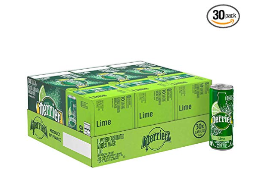 30 latas de agua mineral carbonatada de lima Perrier