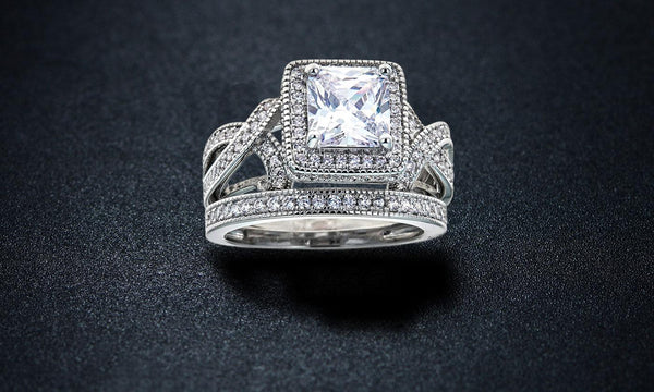 Princess-Cut Cubic Zirconia Bridal Ring Set