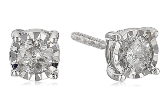14k Round Diamond White Gold Miracle Stud Earrings