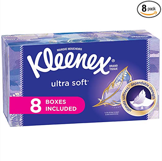 8 Flat Boxes Of Kleenex Ultra Soft Facial Tissues