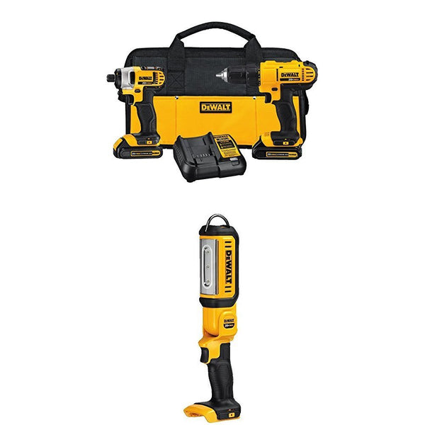 DEWALT Kit combinado de taladro atornillador/impacto de litio de 20 V con luz de área de mano LED de 20 V máx.