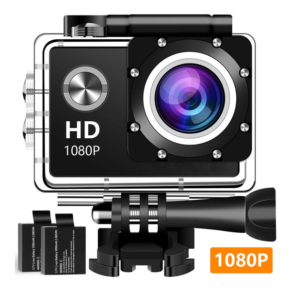 1080P Full HD Waterproof Underwater Action Camera With 2 Batteries And Mount