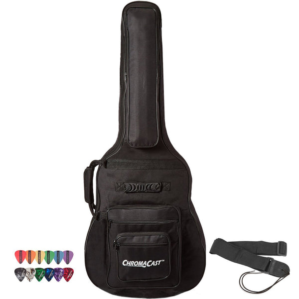 Acoustic Guitar 6-Pocket Padded Gig Bag with Guitar Strap and Pick Sampler