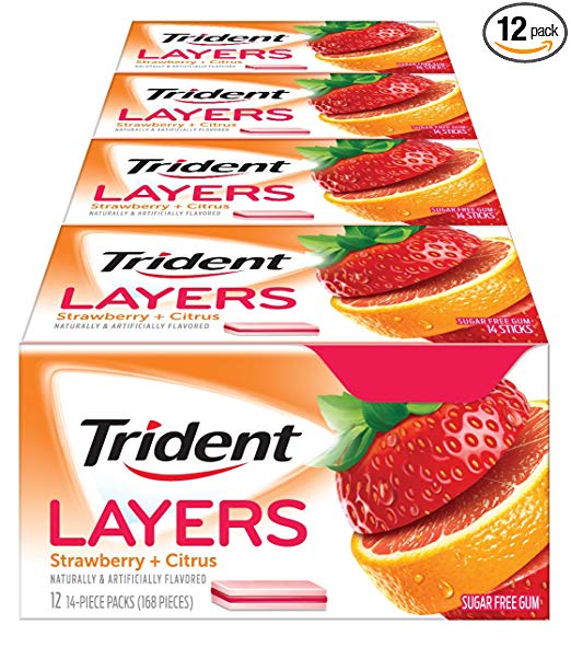 Paquete de 12 chicles Trident Layers de 14 quilates sin azúcar (fresa salvaje)