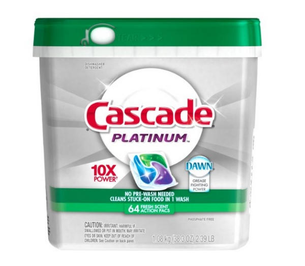 Detergente Cascade Platinum ActionPacs de 64 unidades
