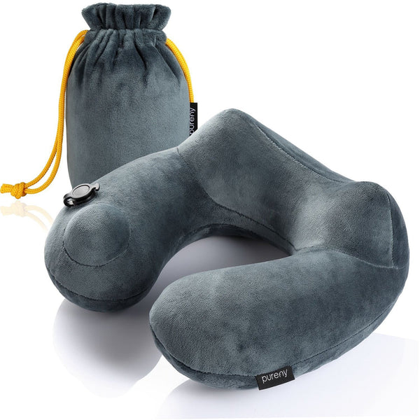 Purefly Inflatable Soft Velvet Neck Support Travel Pillow
