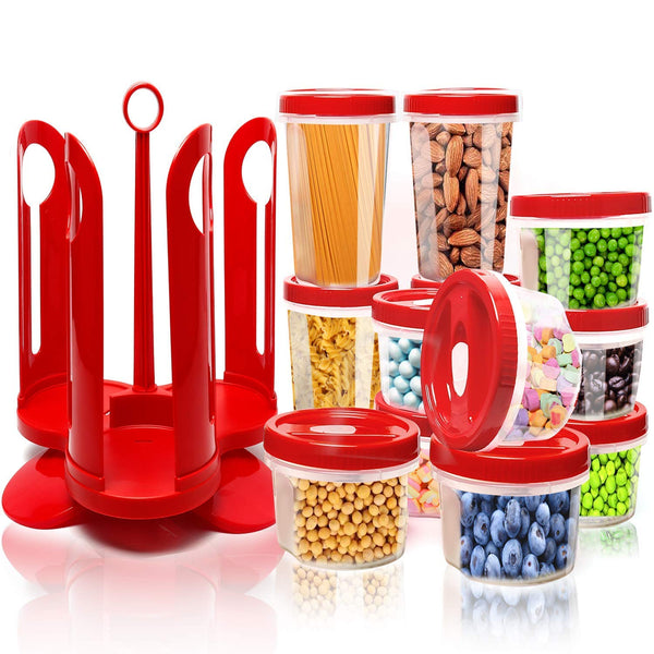 Juego de recipientes para almacenamiento de alimentos de 25 piezas con rejilla giratoria