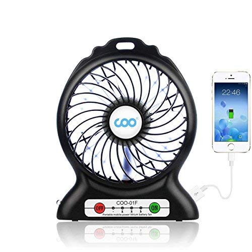 Ventilador de escritorio recargable con linterna