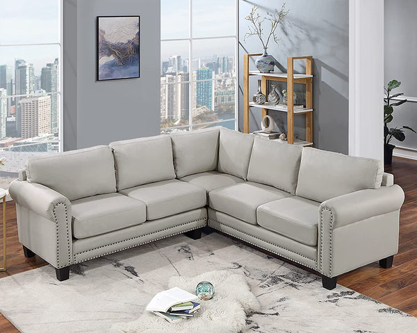 UBGO Medieval PU Leather Upholstered, L-Shaped Sofa with Rivet Trim