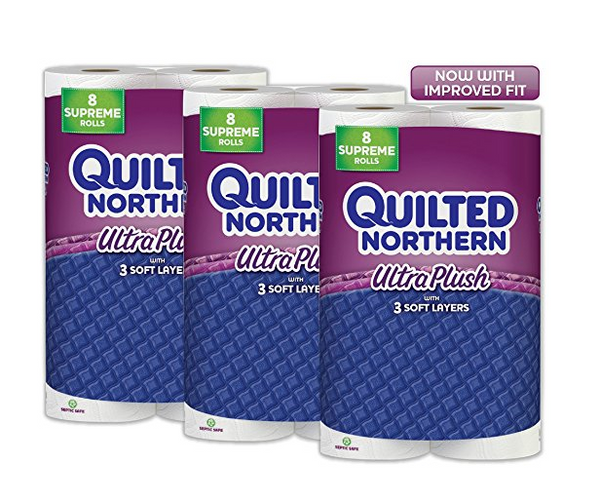 24 supreme rolls of Quilted Northern Ultra Plush toilet paper