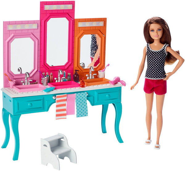 Muñeca Barbie Sisters Skipper con tocador de baño