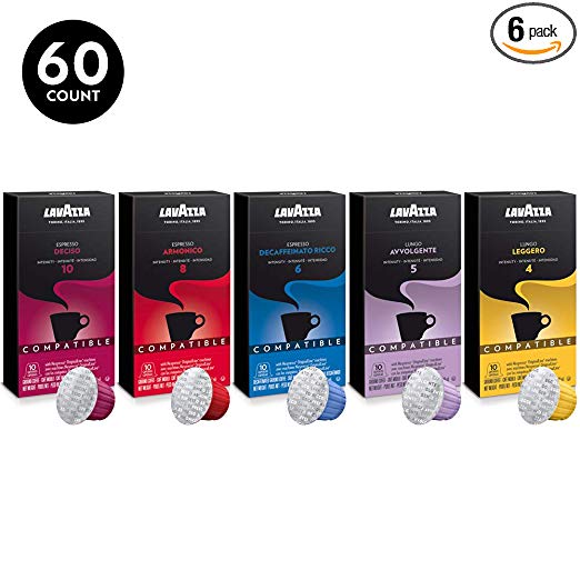 Paquete variado de 60 cápsulas compatibles con Lavazza Nespresso