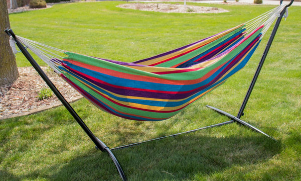 Backyard Expressions 9ft Double Cotton Hammock w/Stand & Carry Bag
