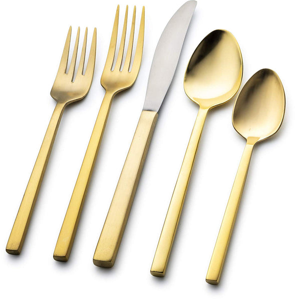 NEHDAR Ultra Modern Extra Heavy 18/10 Plated W/ 24 Karat Gold NEW Modern Design Flatware Set For 8