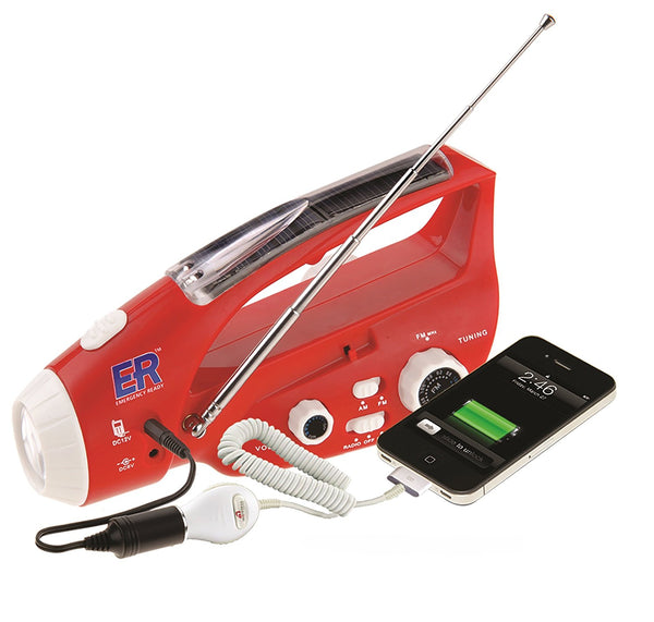 ER Emergency Ready Solar/Hand-Crank Powered Emergency LED Flashlight and AM/FM Radio