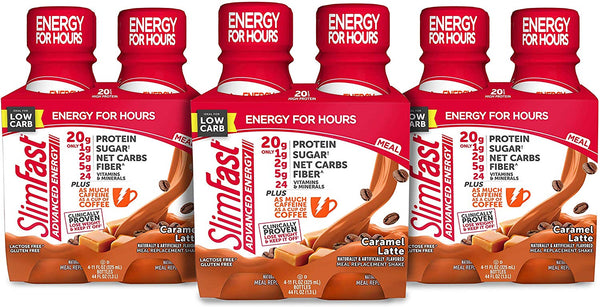 Batido de reemplazo de comida Slimfast Advanced Energy, 12 unidades, 11 oz (Caramel Latte)