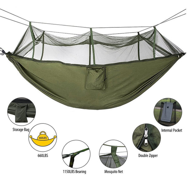 Double camping hammock with mosquito net