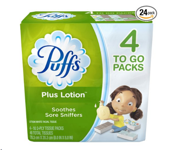 96 packs of Puffs Plus Lotion tissues