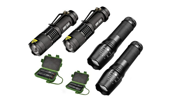 Army Gear 500-Lumen and 800-Lumen Flashlight Set with Cases (6-Piece)