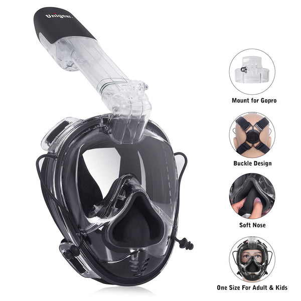 Máscara de snorkel de cara completa con soporte para cámara desmontable