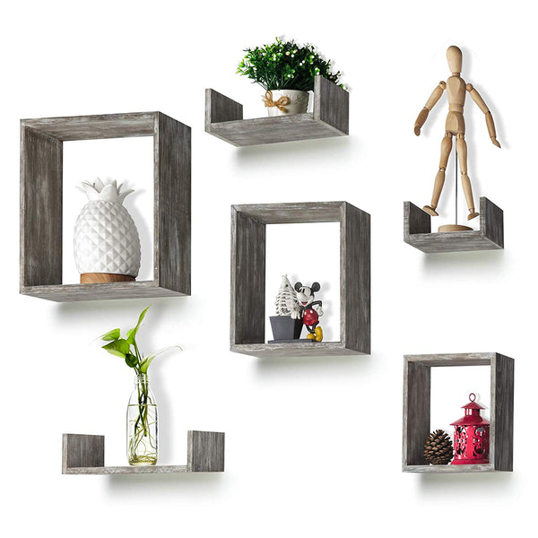 Juego de 6 estantes de pared de madera rústica