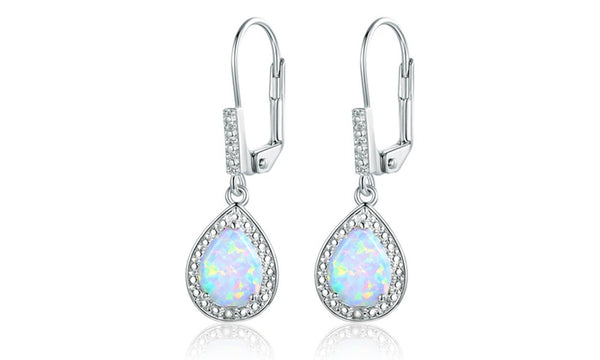 Diamond Accent and Fire Opal Teardrop Earrings