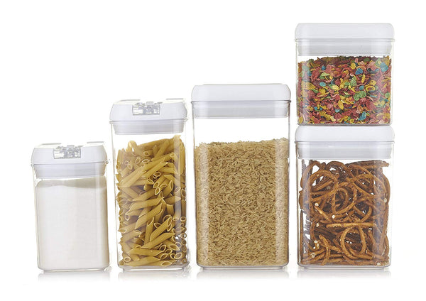 Pack Of 5 Airtight Food Storage Containers With Lids + 16 Labels and Marker