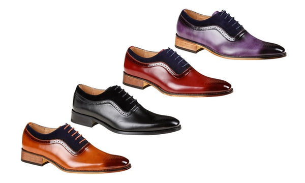 Gino Vitale Men's Lace Up Medallion Toe Dress Shoes