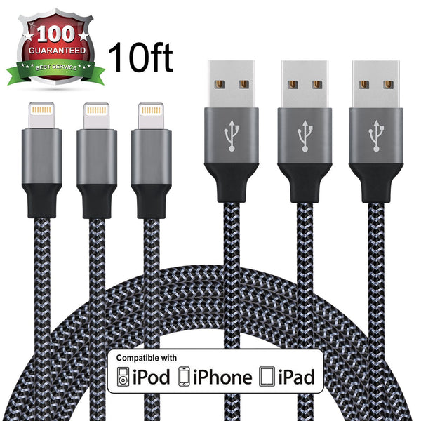 3 - 10 foot braided lightning cables