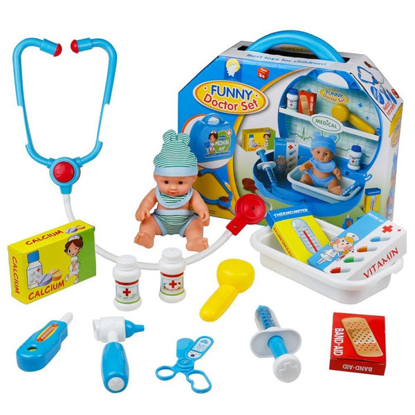 Doctor play medical kit with doll