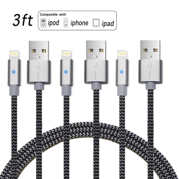 Pack of 3 braided lightning cables