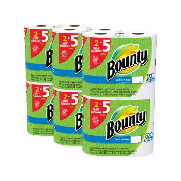 12 Huge Rolls of Bounty Select-a-Size Paper Towels