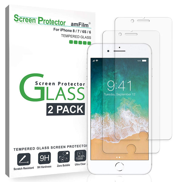 amFilm Protector de pantalla de vidrio templado para iPhone 8/8+, 7/7+, 6/6+/6S/6S+