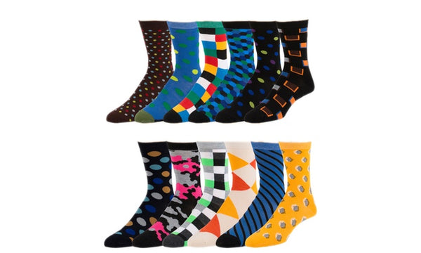 Men's Bright and Bold Cotton-Blend Socks (12 Pairs)