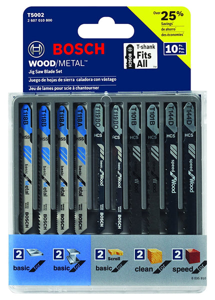 Bosch 10-Piece Assorted T-Shank Jig Saw Blade Set