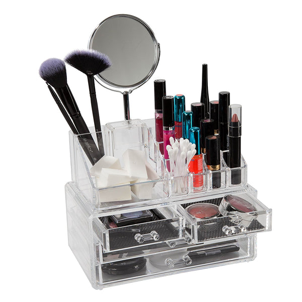 Luxury Acrylic Cosmetic Make Up Organizer with Bonus Two Sided Mirror