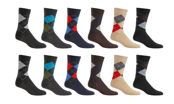 12 Pack of Gino Vitale Men's Dress Socks in Solids or Patterns